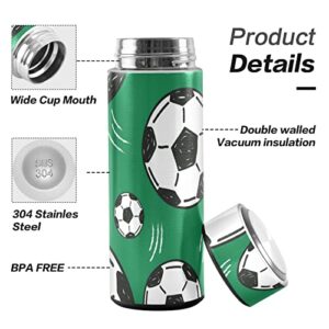 CaTaKu Green Footballs Water Bottle Insulated 16 oz Stainless Steel Flask Thermos Bottle for Coffee Water Drink Reusable Wide Mouth Vacuum Travel Mug Cup