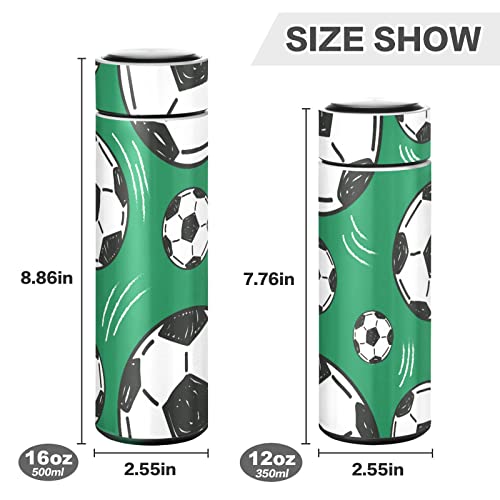 CaTaKu Green Footballs Water Bottle Insulated 16 oz Stainless Steel Flask Thermos Bottle for Coffee Water Drink Reusable Wide Mouth Vacuum Travel Mug Cup