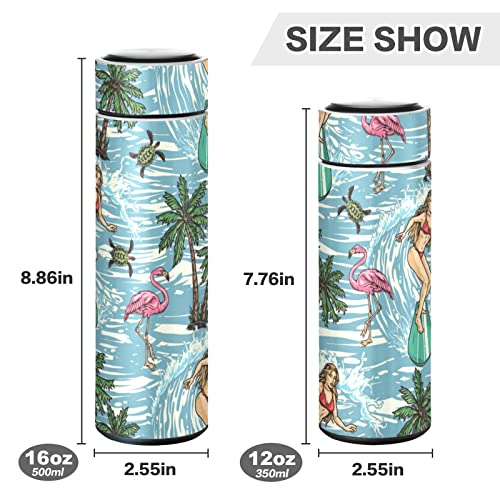 CaTaKu Flamingo Beach Turtle Water Bottle Insulated 16 oz Stainless Steel Flask Thermos Bottle for Coffee Water Drink Reusable Wide Mouth Vacuum Travel Mug Cup