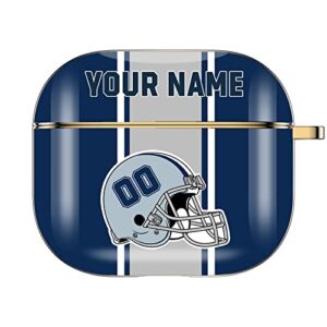 custom name & number football helmet case for airpods pro 3rd generation pro 2 (2019 2021 2022) personalized fans gift protective air pods cover with keychain for dallas