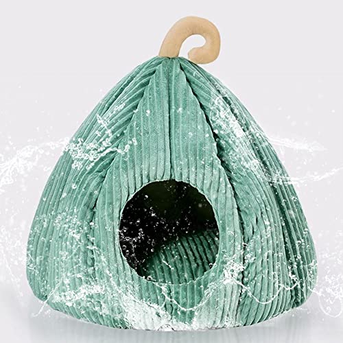 Houchu Large Cat House with Cushion Winter Warm Pet Basket Pet Sleeping Bed Puppy Kitten Rabbit Kitten Cave for Small Cats Dogs(L40xW40xH38CM,Green)