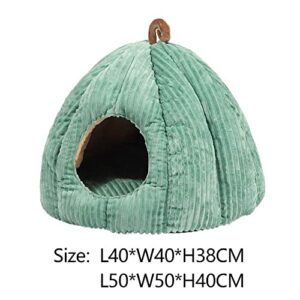 Houchu Large Cat House with Cushion Winter Warm Pet Basket Pet Sleeping Bed Puppy Kitten Rabbit Kitten Cave for Small Cats Dogs(L40xW40xH38CM,Green)