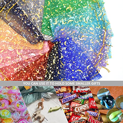 BDS-HOME 100PCS 5x7 Organza Gift Bags 10 Color Wedding Favor Bags Jewelry Gift Bags Candy with Drawstring for Party, Jewelry, Christmas, Festival, Makeup Organza Favor Bags (Moon Star)