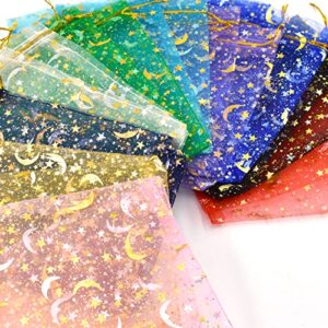 BDS-HOME 100PCS 5x7 Organza Gift Bags 10 Color Wedding Favor Bags Jewelry Gift Bags Candy with Drawstring for Party, Jewelry, Christmas, Festival, Makeup Organza Favor Bags (Moon Star)