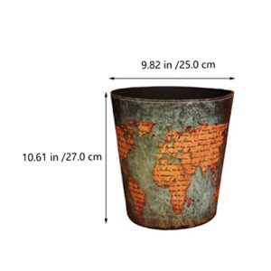 Zerodeko Livingroom Trash World Map Trash Can Waste Basket Pu Leather Garbage Container Toillet Paper Bin Laundry Hamper Plant Pot Storage Basket for Bathroom Office Dustbin Waste Storage Bucket