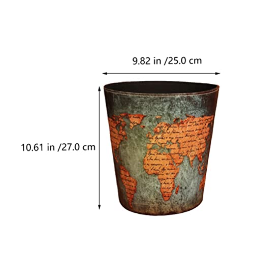 Zerodeko Livingroom Trash World Map Trash Can Waste Basket Pu Leather Garbage Container Toillet Paper Bin Laundry Hamper Plant Pot Storage Basket for Bathroom Office Dustbin Waste Storage Bucket