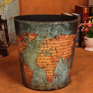 Zerodeko Livingroom Trash World Map Trash Can Waste Basket Pu Leather Garbage Container Toillet Paper Bin Laundry Hamper Plant Pot Storage Basket for Bathroom Office Dustbin Waste Storage Bucket