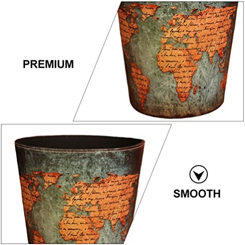 Zerodeko Livingroom Trash World Map Trash Can Waste Basket Pu Leather Garbage Container Toillet Paper Bin Laundry Hamper Plant Pot Storage Basket for Bathroom Office Dustbin Waste Storage Bucket