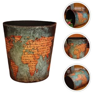 Zerodeko Livingroom Trash World Map Trash Can Waste Basket Pu Leather Garbage Container Toillet Paper Bin Laundry Hamper Plant Pot Storage Basket for Bathroom Office Dustbin Waste Storage Bucket