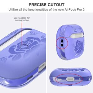 for Airpods Pro 2 Case (2022),DATIMIRA Rose Engraved TPU Apple airpods pro 2nd Generation Case Cover with Strap for Women and Girls,Blue