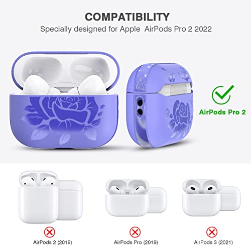 for Airpods Pro 2 Case (2022),DATIMIRA Rose Engraved TPU Apple airpods pro 2nd Generation Case Cover with Strap for Women and Girls,Blue