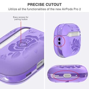 for Airpods Pro 2 Case (2022),DATIMIRA Rose Engraved TPU Apple airpods pro 2nd Generation Case Cover with Strap for Women and Girls,Purple