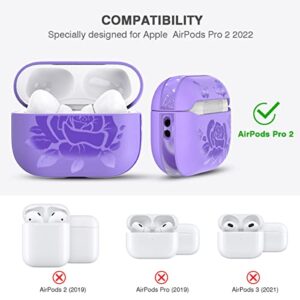 for Airpods Pro 2 Case (2022),DATIMIRA Rose Engraved TPU Apple airpods pro 2nd Generation Case Cover with Strap for Women and Girls,Purple