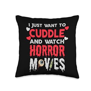 i just want to cuddle and watch horror movies valentines day throw pillow, 16x16, multicolor