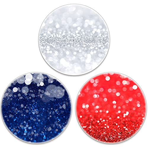 ZSDLHY 3 Pack Phone Grip,Phone Stand for iPhone/Tablet, Collapsible, Swappable Top - Red, Blue and Silver Glitter