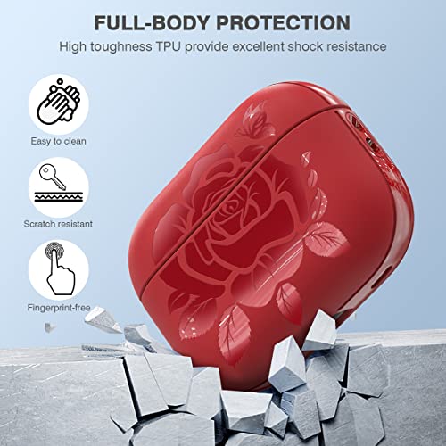 for Airpods Pro 2 Case (2022),DATIMIRA Rose Engraved TPU Apple airpods pro 2nd Generation Case Cover with Strap for Women and Girls,Christmas Red