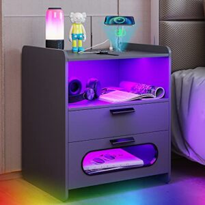 gurexl rgb nightstand with wireless charging station and usb ports auto sensor led 24 color dimmable for bedroom furniture,modern end side bedside table with human body sensor function