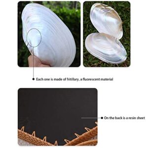 Yiuhhad Natural Handmade Shell Rattan Weaving Tray, Seashell Inlaid Oval Splicing Fruit Plate Durable and Tough, Breakfast, Snacks,Drinks, Snack Serving Plate