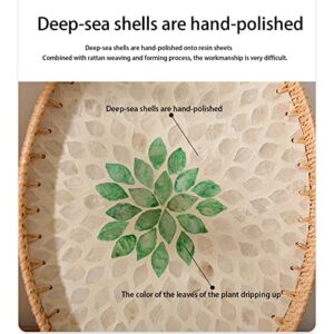 Yiuhhad Natural Handmade Shell Rattan Weaving Tray, Seashell Inlaid Oval Splicing Fruit Plate Durable and Tough, Breakfast, Snacks,Drinks, Snack Serving Plate