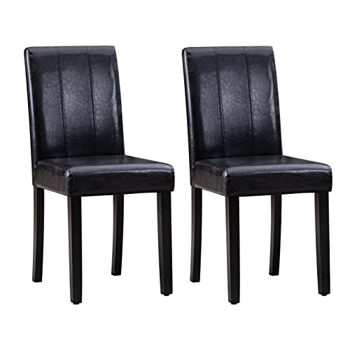 Restworld Dining Chairs Set of 2,Solid Wood Leatherette Parson Chairs(Black)