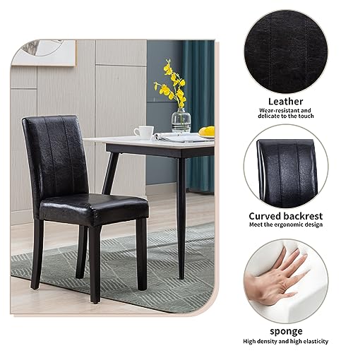Restworld Dining Chairs Set of 2,Solid Wood Leatherette Parson Chairs(Black)