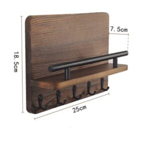Rustic Wooden Shelf for Key Storage, Decorative Key Hanging Rack with 4 Double Hooks, Easy Install Natural Wooden Key and Mail Holder for Wall Mount – Entryway Decor