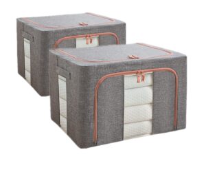 storage bins for clothes - 2 pcs collapsible storage bins large 100l foldable closet organizer boxes 24"l x 17"w x 16"h blanket clothing storage bags with zipper window large capacity storage containers for clothes 100l cotton linen finish gray