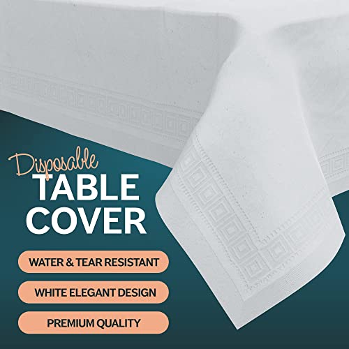 Paper Tablecloths for Rectangle Tables | 54” X 108” – 12 Pack | White Paper Disposable Tablecloth | 3-Ply Premium Paper & Plastic Table Cloths for Parties Disposable