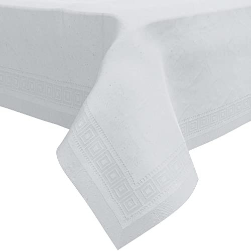 Paper Tablecloths for Rectangle Tables | 54” X 108” – 12 Pack | White Paper Disposable Tablecloth | 3-Ply Premium Paper & Plastic Table Cloths for Parties Disposable