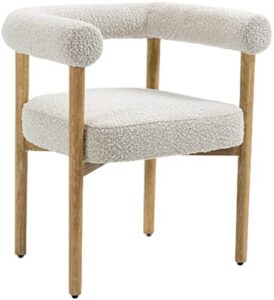 meridian furniture hyatt collection mid-century modern dining chair, solid wood finish, rich boucle fabric, 26.5" w x 22" d x 28" h, cream