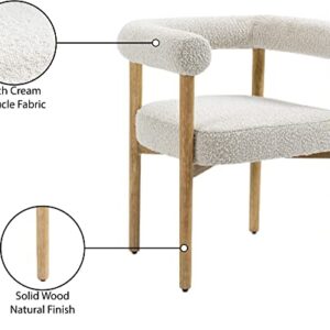 Meridian Furniture Hyatt Collection Mid-Century Modern Dining Chair, Solid Wood Finish, Rich Boucle Fabric, 26.5" W x 22" D x 28" H, Cream