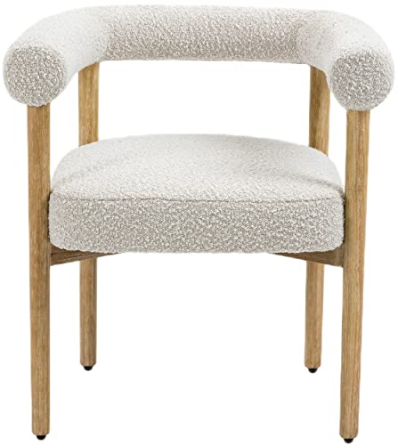 Meridian Furniture Hyatt Collection Mid-Century Modern Dining Chair, Solid Wood Finish, Rich Boucle Fabric, 26.5" W x 22" D x 28" H, Cream