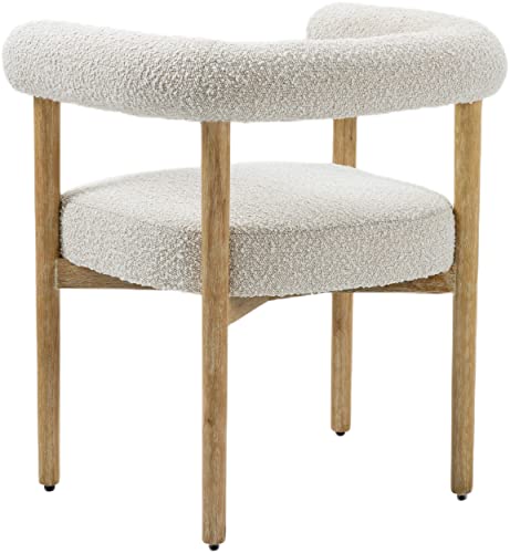 Meridian Furniture Hyatt Collection Mid-Century Modern Dining Chair, Solid Wood Finish, Rich Boucle Fabric, 26.5" W x 22" D x 28" H, Cream