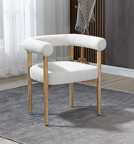 Meridian Furniture Hyatt Collection Mid-Century Modern Dining Chair, Solid Wood Finish, Rich Boucle Fabric, 26.5" W x 22" D x 28" H, Cream