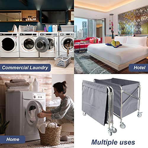 Folding Laundry Cart Commercial Rolling Laundry Basket Trucks with Wheels 440lbs Load Capacity Stainless Steel Laundry Trolley Cart for Industrial/Home 34 * 21 * 31inches (Gray)