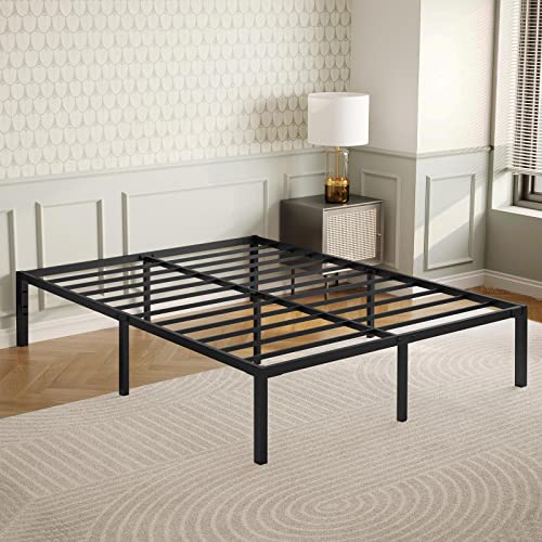 FALOIC Queen Bed Frame 16 Inch Black Metal Platform Bed Queen Size of Heavy Duty Noise Free, No Box Spring Needed, Easy Assembly Mattress Foundation…