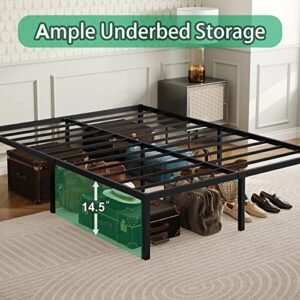 FALOIC Queen Bed Frame 16 Inch Black Metal Platform Bed Queen Size of Heavy Duty Noise Free, No Box Spring Needed, Easy Assembly Mattress Foundation…