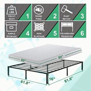 FALOIC Queen Bed Frame 16 Inch Black Metal Platform Bed Queen Size of Heavy Duty Noise Free, No Box Spring Needed, Easy Assembly Mattress Foundation…