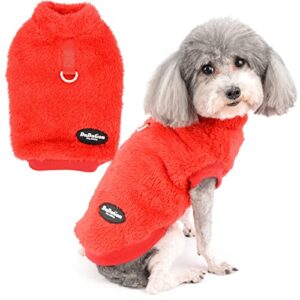 zunea fleece dog sweater coat winter warm jacket coat for small dogs soft fuzzy puppy clothes with d-ring for harness leash pullover cold weather pet apparel for chihuahua doggy cats red xxl
