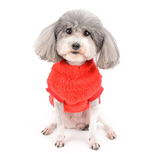 Zunea Fleece Dog Sweater Coat Winter Warm Jacket Coat for Small Dogs Soft Fuzzy Puppy Clothes with D-Ring for Harness Leash Pullover Cold Weather Pet Apparel for Chihuahua Doggy Cats Red XXL