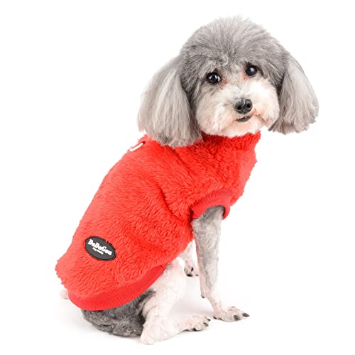 Zunea Fleece Dog Sweater Coat Winter Warm Jacket Coat for Small Dogs Soft Fuzzy Puppy Clothes with D-Ring for Harness Leash Pullover Cold Weather Pet Apparel for Chihuahua Doggy Cats Red XXL