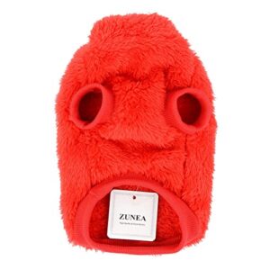 Zunea Fleece Dog Sweater Coat Winter Warm Jacket Coat for Small Dogs Soft Fuzzy Puppy Clothes with D-Ring for Harness Leash Pullover Cold Weather Pet Apparel for Chihuahua Doggy Cats Red XXL