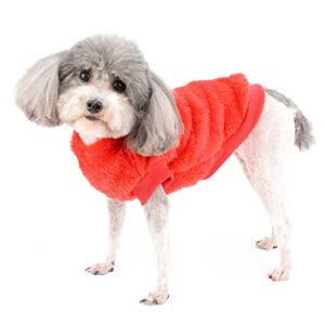 Zunea Fleece Dog Sweater Coat Winter Warm Jacket Coat for Small Dogs Soft Fuzzy Puppy Clothes with D-Ring for Harness Leash Pullover Cold Weather Pet Apparel for Chihuahua Doggy Cats Red XXL