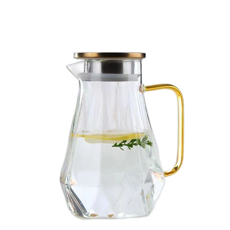 Eirljk Glass Jug, 50 Oz Kettle With Lid, Heat Resistant Borosilicate Glass Jug, Iced Tea Kettle, Jug With Handle For Lemonade, Beverages, Hot/Cold Coffee