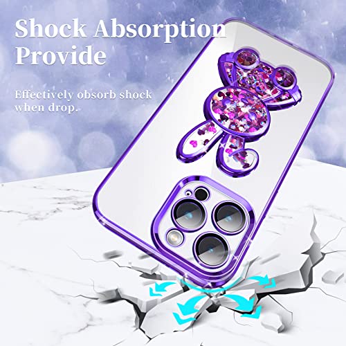 niufoey iPhone 14 Pro Max Case Liquid Quicksand, Cute Plating Rabbit Bling Glitter Liquid Floatng Bling Quicksand Case with Camera Protection,Soft TPU Bumper Protection Cover-Purple