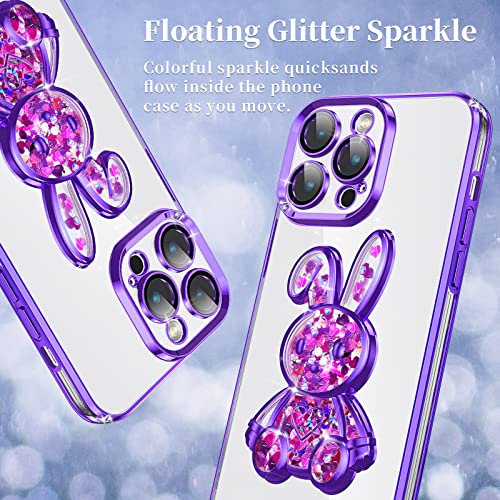 niufoey iPhone 14 Pro Max Case Liquid Quicksand, Cute Plating Rabbit Bling Glitter Liquid Floatng Bling Quicksand Case with Camera Protection,Soft TPU Bumper Protection Cover-Purple