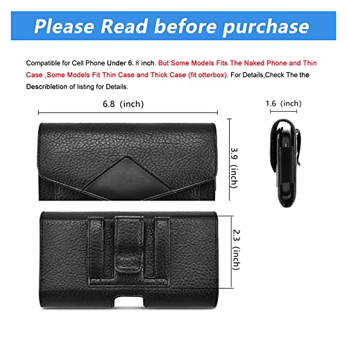 Leather Cell Phone Holster with Belt Loop Horizontal Phone Belt Holder for Men Carrying Phone Pouches RFID Blocking Wallet Black for iPhone 14, 13，12，11,14Pro，13Pro,12 Pro,Samsung, Motorola.