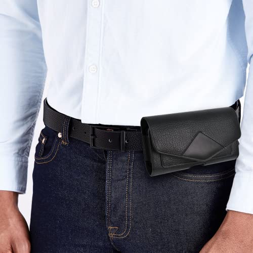 Leather Cell Phone Holster with Belt Loop Horizontal Phone Belt Holder for Men Carrying Phone Pouches RFID Blocking Wallet Black for iPhone 14, 13，12，11,14Pro，13Pro,12 Pro,Samsung, Motorola.