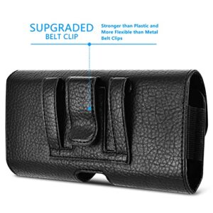 Leather Cell Phone Holster with Belt Loop Horizontal Phone Belt Holder for Men Carrying Phone Pouches RFID Blocking Wallet Black for iPhone 14, 13，12，11,14Pro，13Pro,12 Pro,Samsung, Motorola.