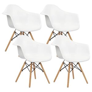 GOTMINSI Set of 4 Dining Chairs,Mid-Century Modern Dining Room Plastic Chairs, Outdoor Side Chairs with Wood Legs for Kitchen, White